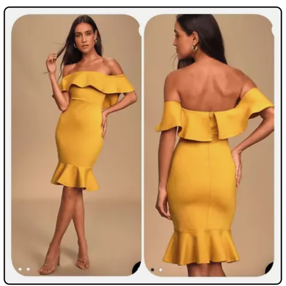 Lulu's Confidence Boost Mustard Yellow Off-the-Shoulder Bodycon Dress Sz XL